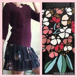 LOFT Gray Floral Skirt